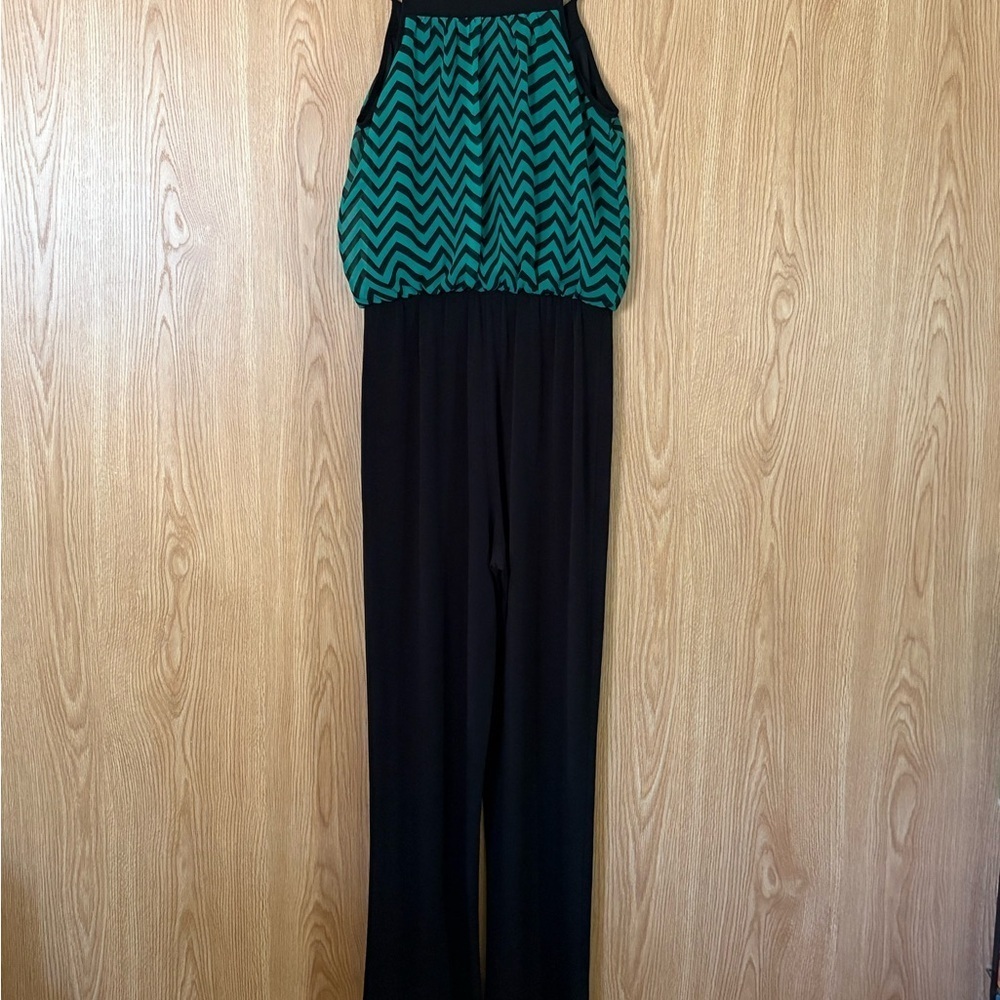 Enfocus Studio Black and Teal Chevron Jumpsuit - Picture 2 of 5